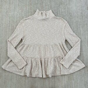 Anthropologie Eri + Ali Waffle Knit Ruffle Top S